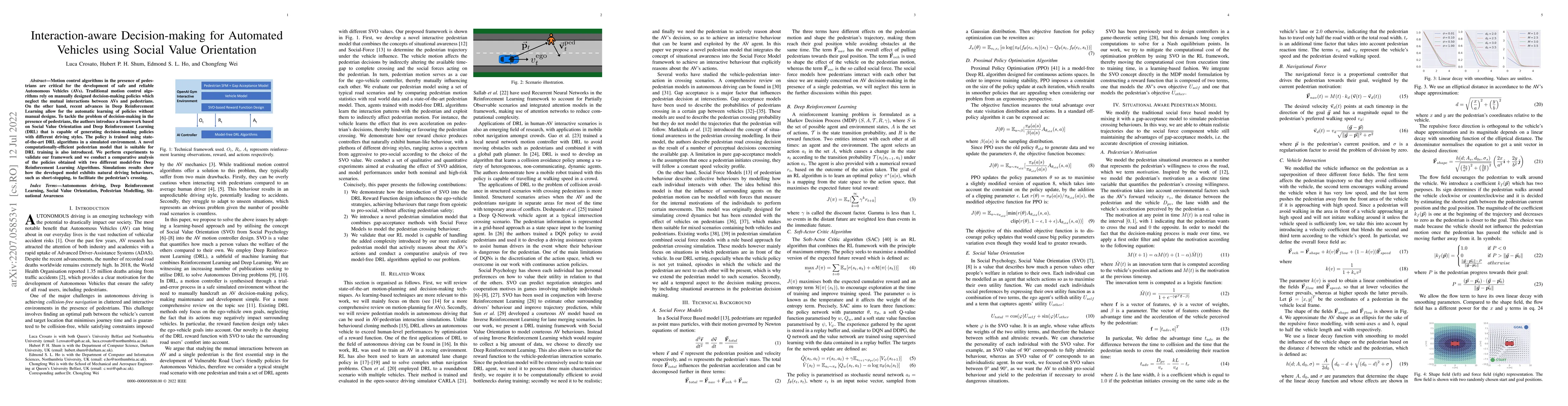 Thumbnail for Interaction-aware Decision-making for Automated Vehicles using Social
  Value Orientation