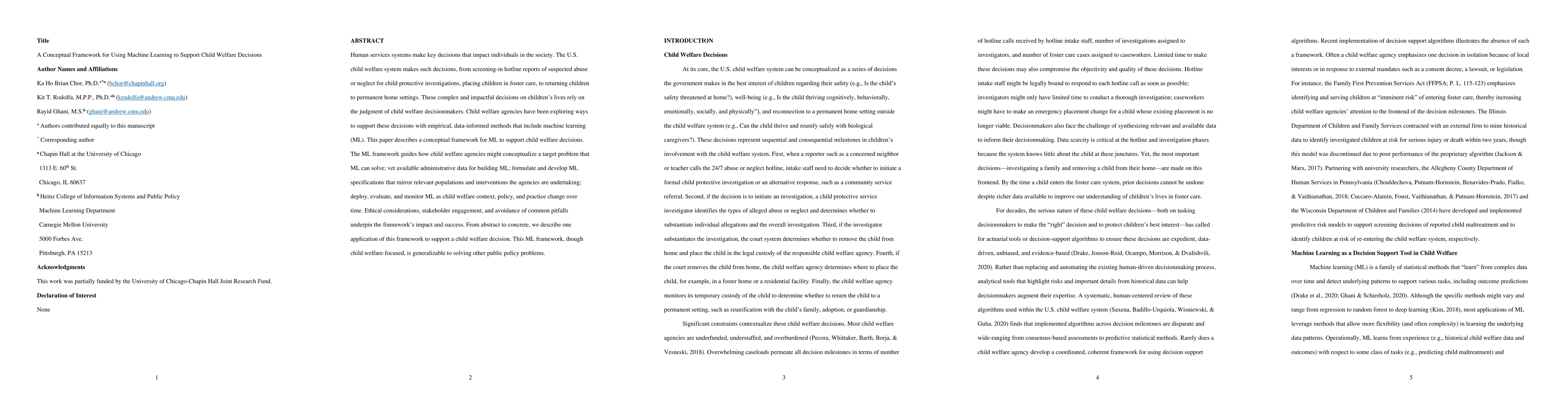 Thumbnail for A Conceptual Framework for Using Machine Learning to Support Child
  Welfare Decisions