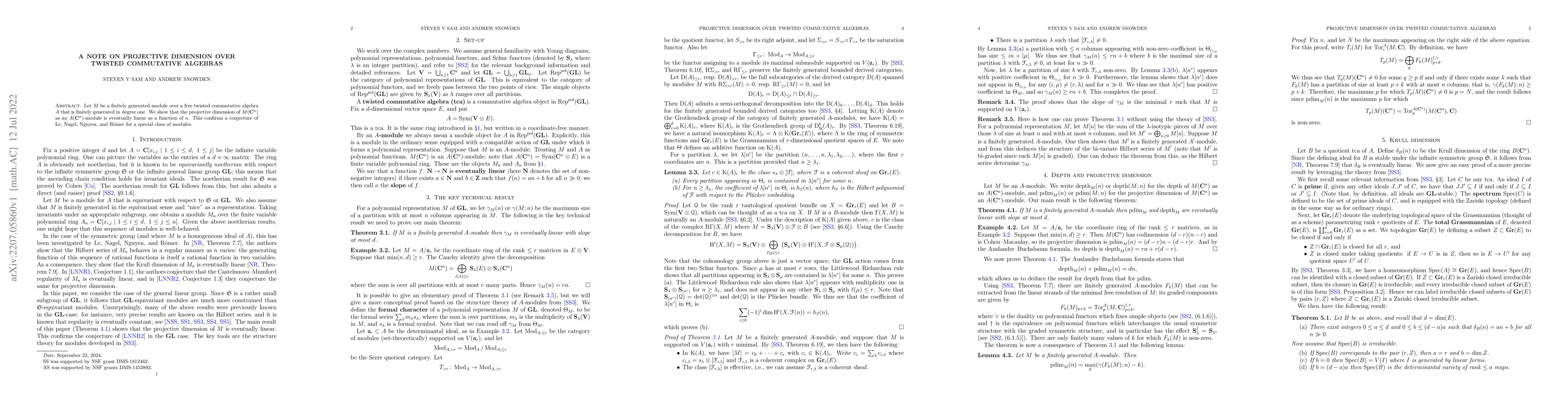 Thumbnail for A note on projective dimension over twisted commutative algebras