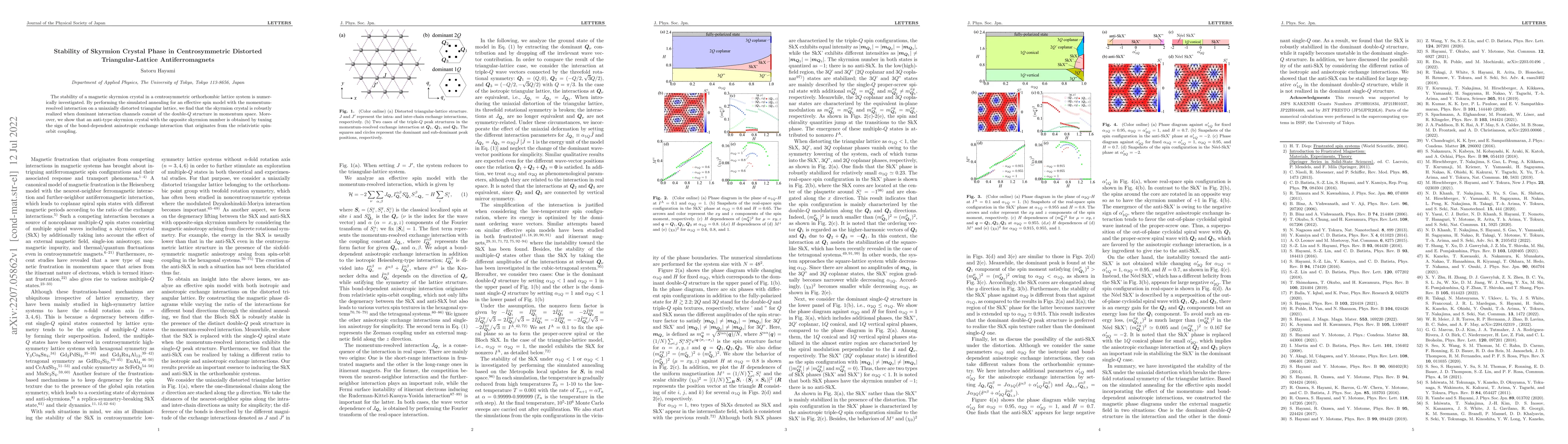 Thumbnail for Stability of Skyrmion Crystal Phase in Centrosymmetric Distorted
  Triangular-Lattice Antiferromagnets