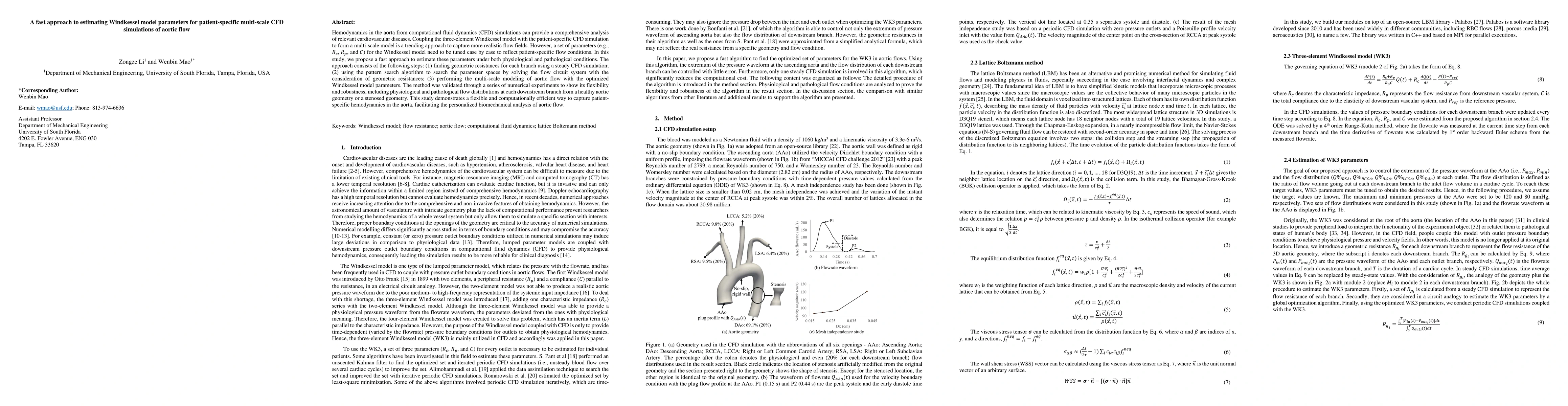 Thumbnail for A fast approach to estimating Windkessel model parameters for
  patient-specific multi-scale CFD simulations of aortic flow