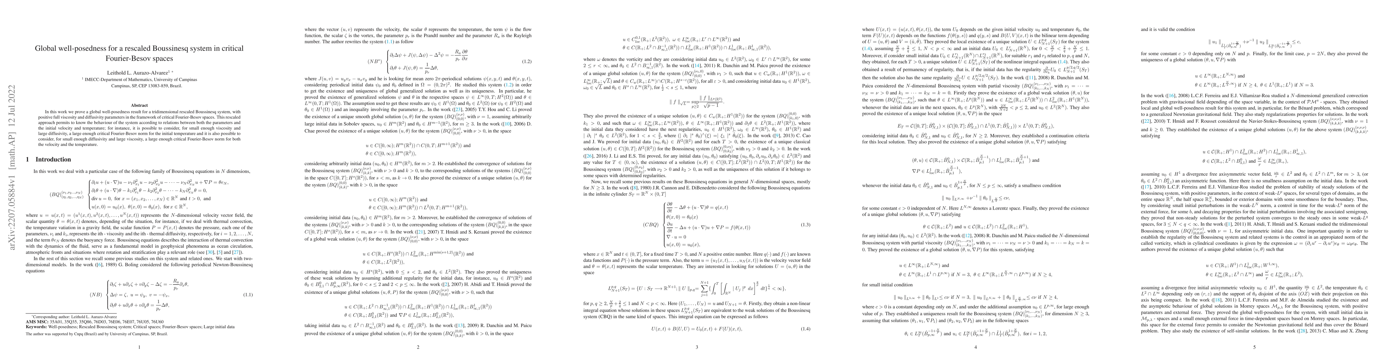 Thumbnail for Global well-posedness for a rescaled Boussinesq system in critical
  Fourier-Besov spaces