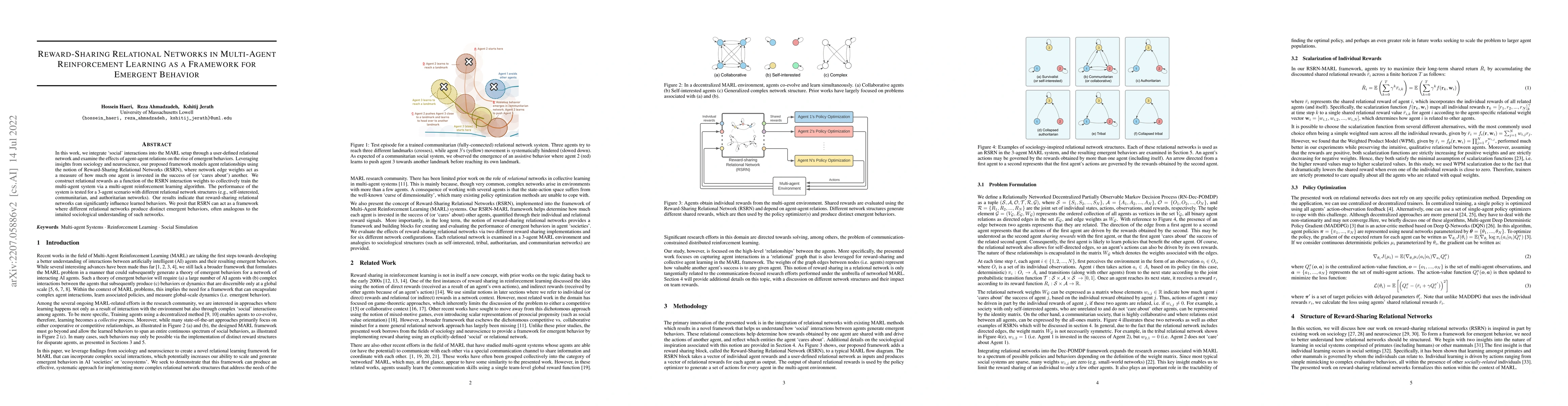 Thumbnail for Reward-Sharing Relational Networks in Multi-Agent Reinforcement Learning
  as a Framework for Emergent Behavior