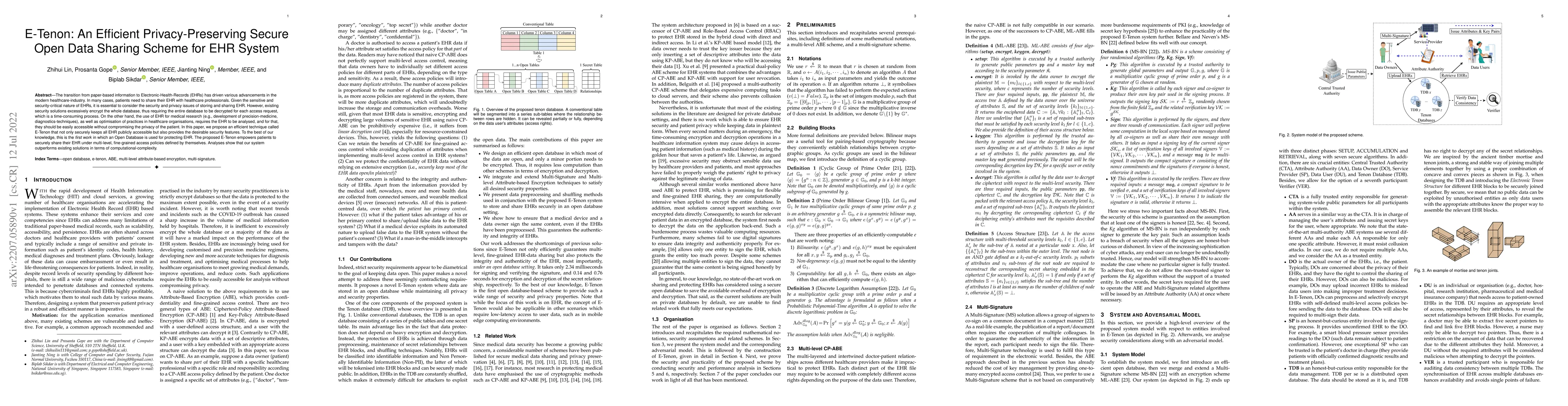 Thumbnail for E-Tenon: An Efficient Privacy-Preserving Secure Open Data Sharing Scheme
  for EHR System