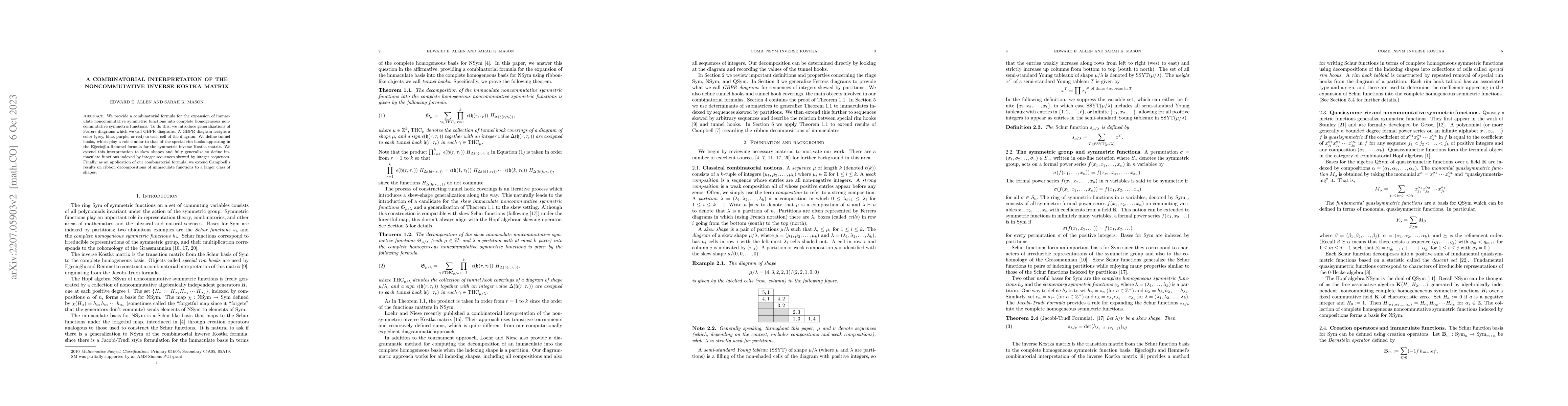 Thumbnail for A combinatorial interpretation of the noncommutative inverse Kostka
  matrix
