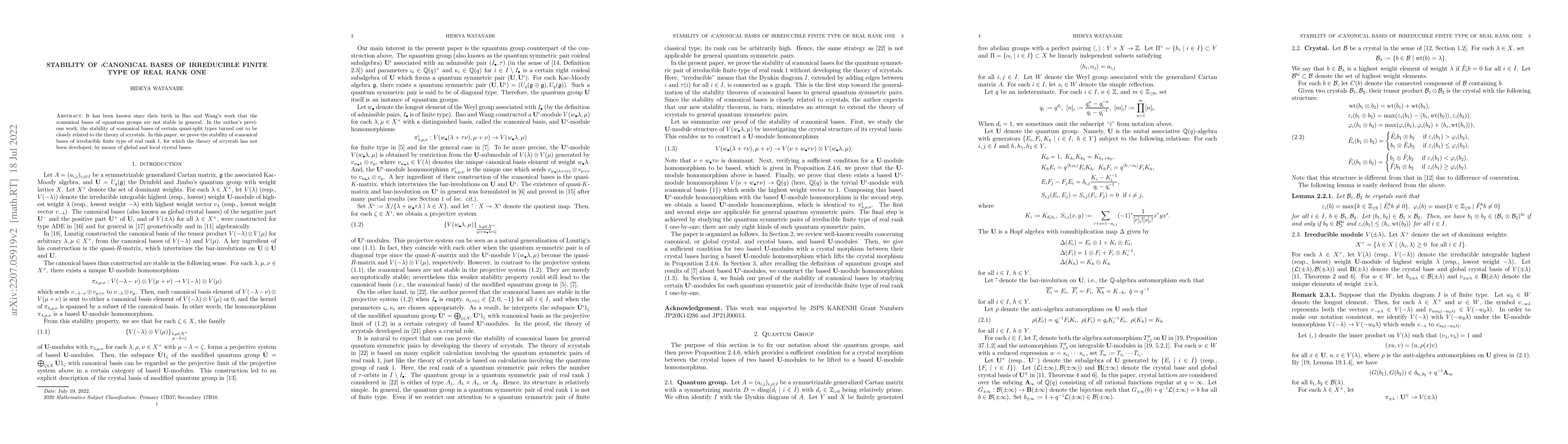 Thumbnail for Stability of $\imath$canonical bases of irreducible finite type of real
  rank one