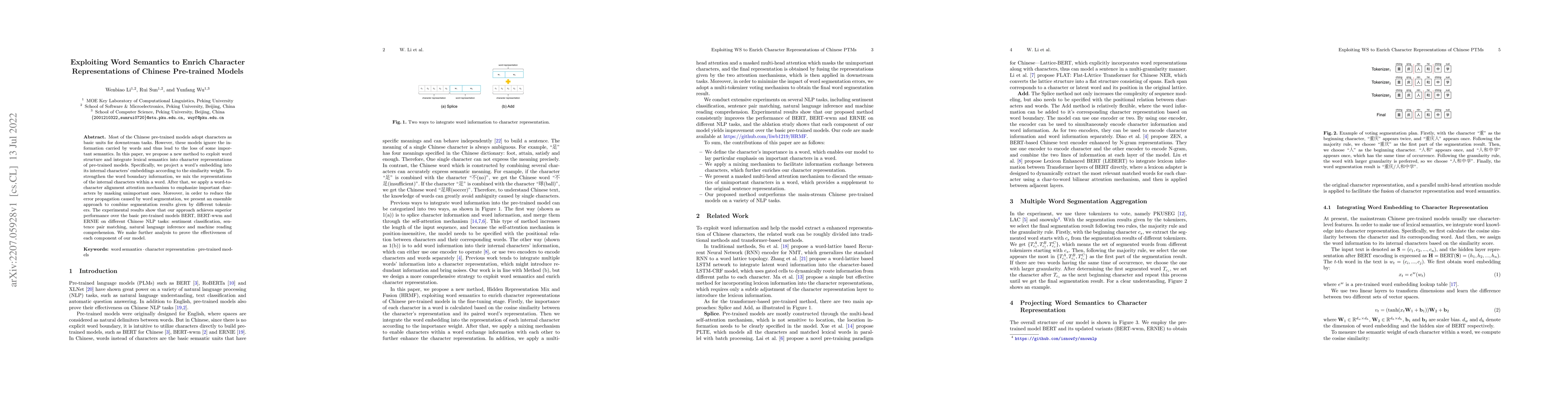 Thumbnail for Exploiting Word Semantics to Enrich Character Representations of Chinese
  Pre-trained Models