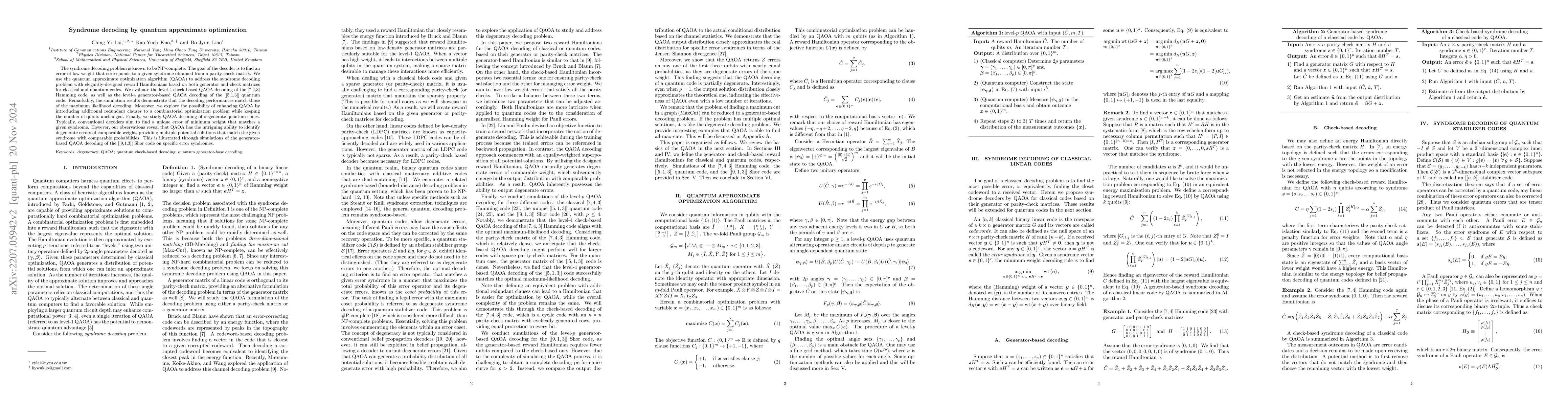 Thumbnail for Syndrome decoding by quantum approximate optimization