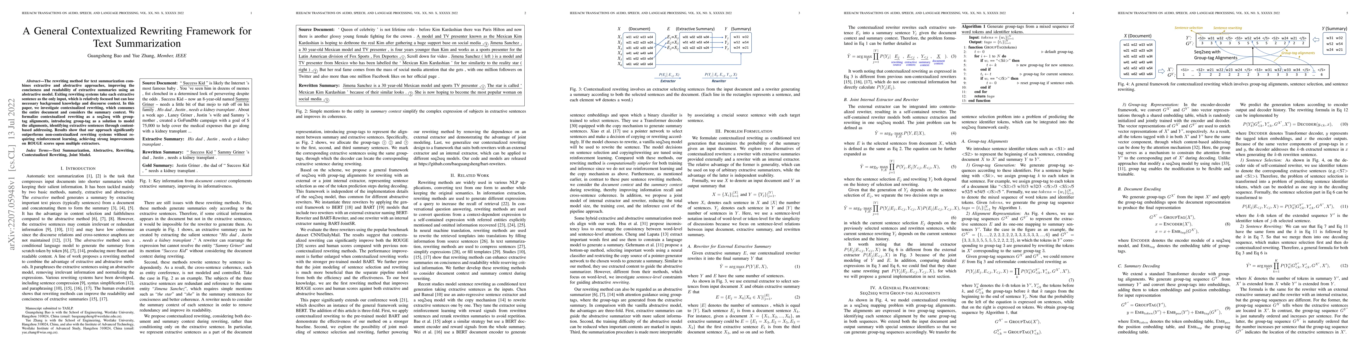 Thumbnail for A General Contextualized Rewriting Framework for Text Summarization