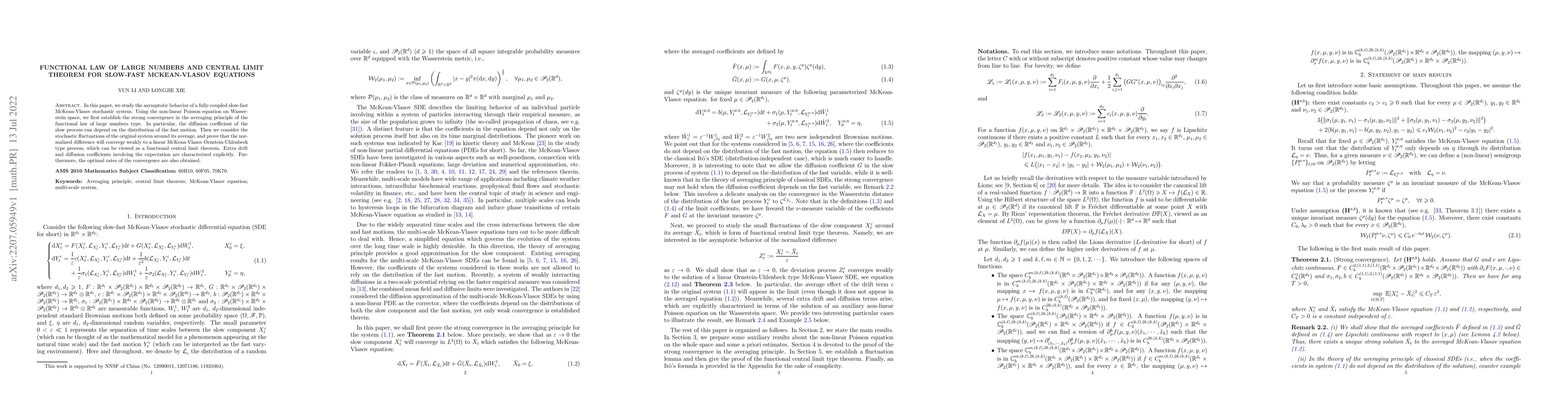 Thumbnail for Functional law of large numbers and central limit theorem for slow-fast
  McKean-Vlasov equations