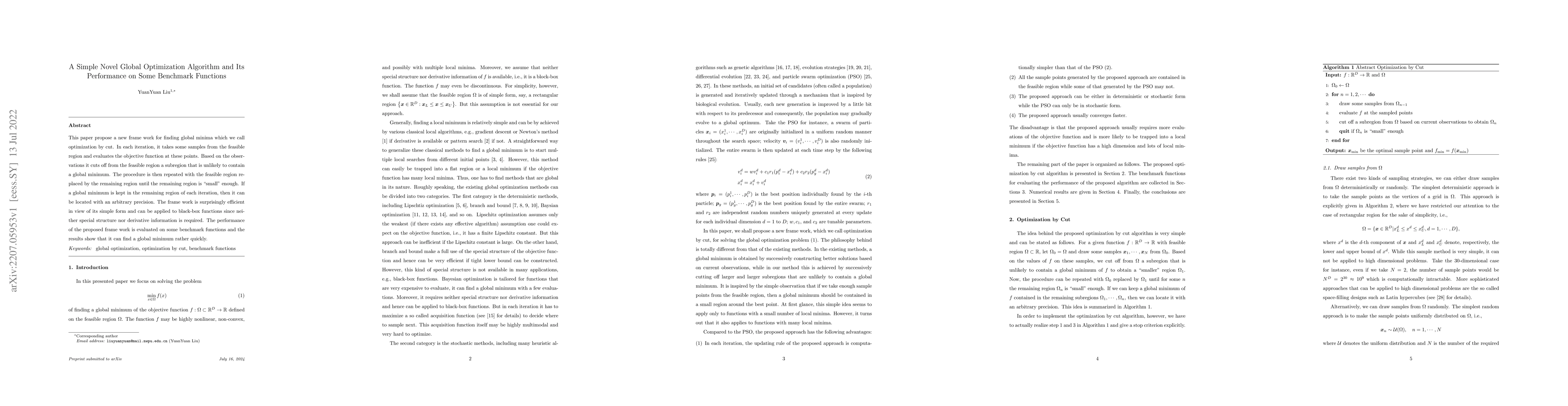 Thumbnail for A Simple Novel Global Optimization Algorithm and Its Performance on Some
  Benchmark Functions
