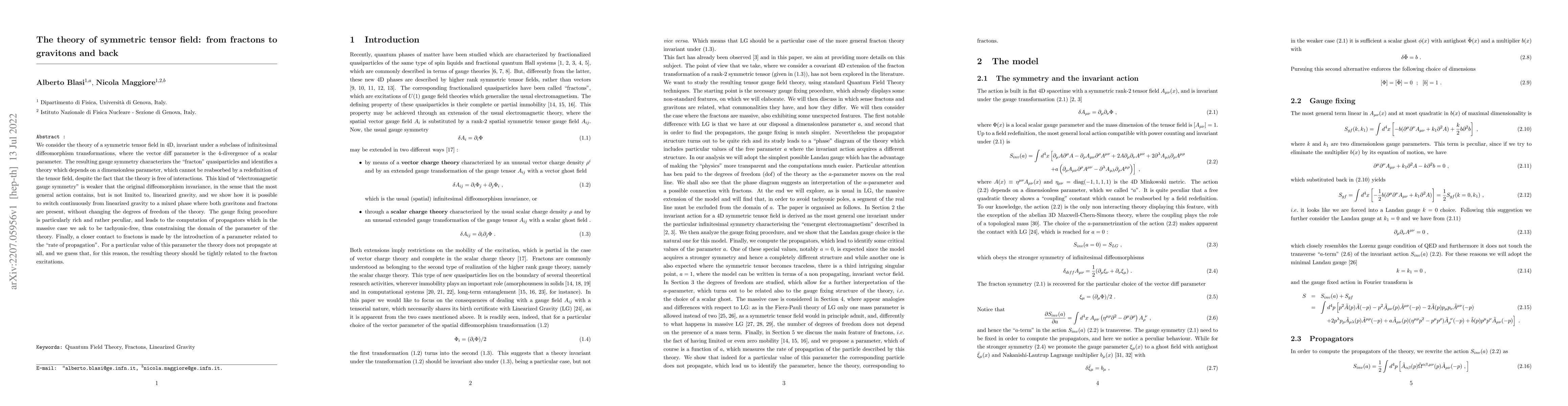 Thumbnail for The theory of symmetric tensor field: from fractons to gravitons and
  back