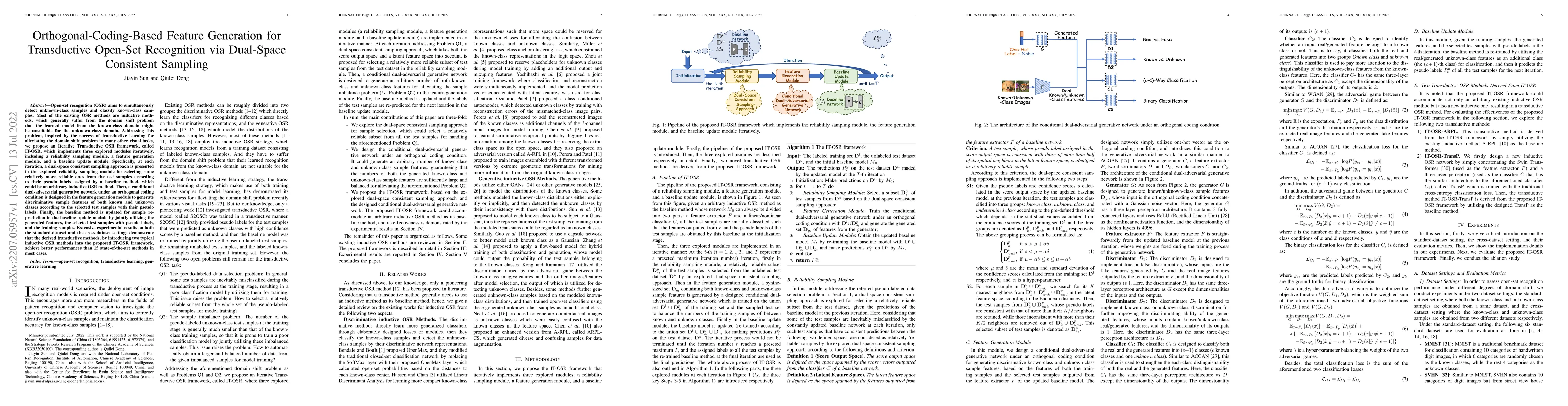 Thumbnail for Orthogonal-Coding-Based Feature Generation for Transductive Open-Set
  Recognition via Dual-Space Consistent Sampling