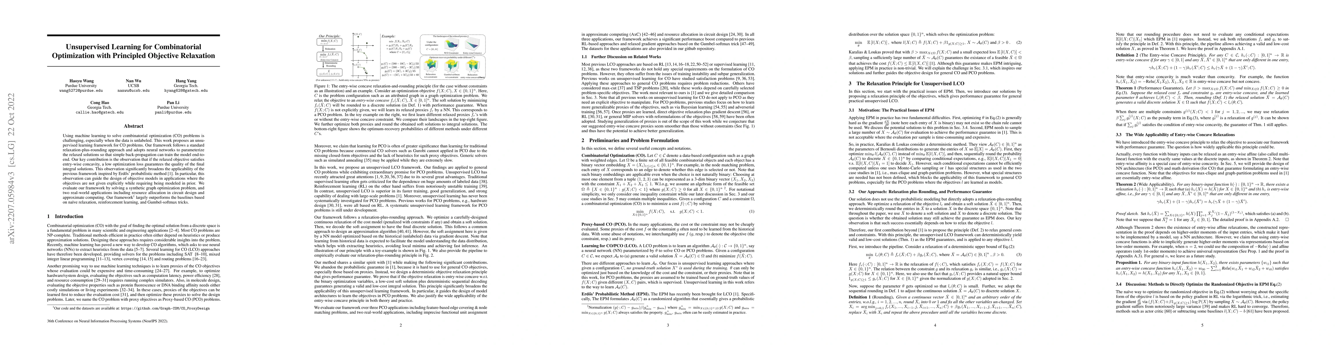 Thumbnail for Unsupervised Learning for Combinatorial Optimization with Principled
  Objective Relaxation