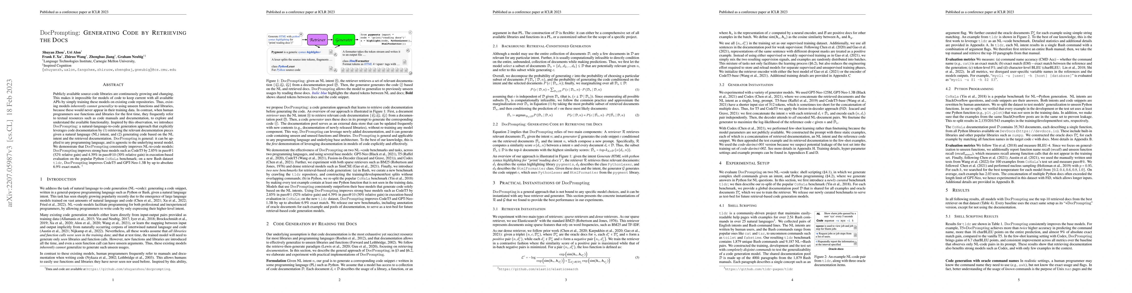Thumbnail for DocPrompting: Generating Code by Retrieving the Docs