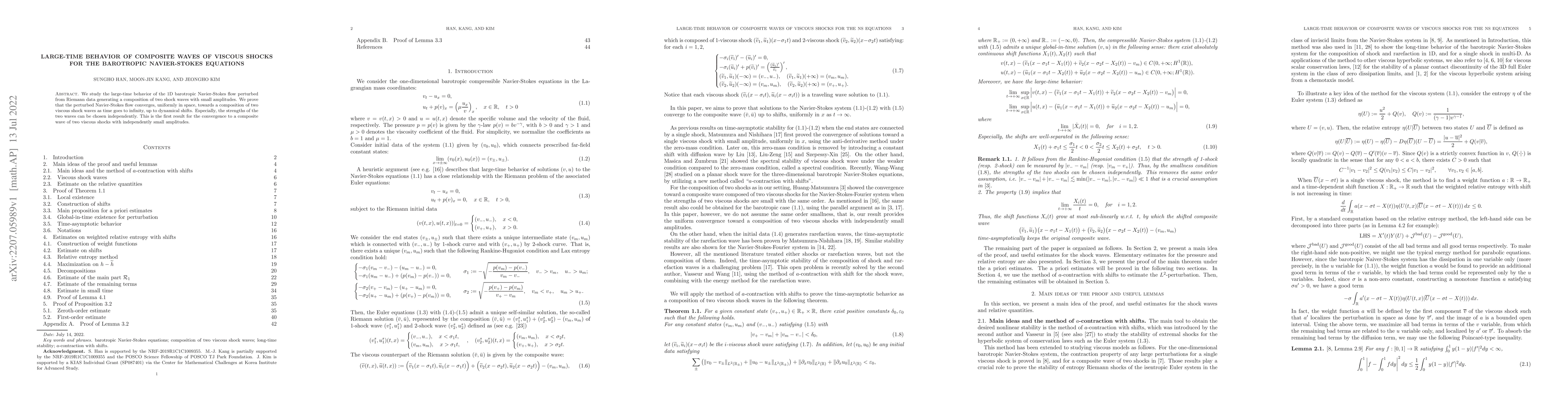 Thumbnail for Large-time behavior of composite waves of viscous shocks for the
  barotropic Navier-Stokes equations