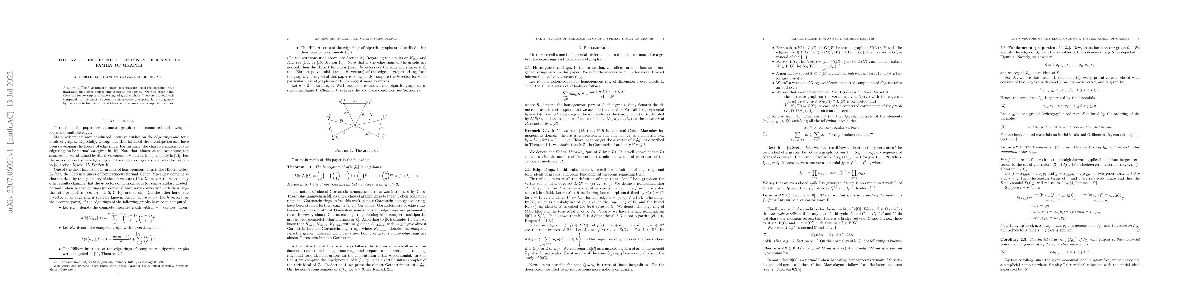 Thumbnail for The $h$-vectors of the edge rings of a special family of graphs
