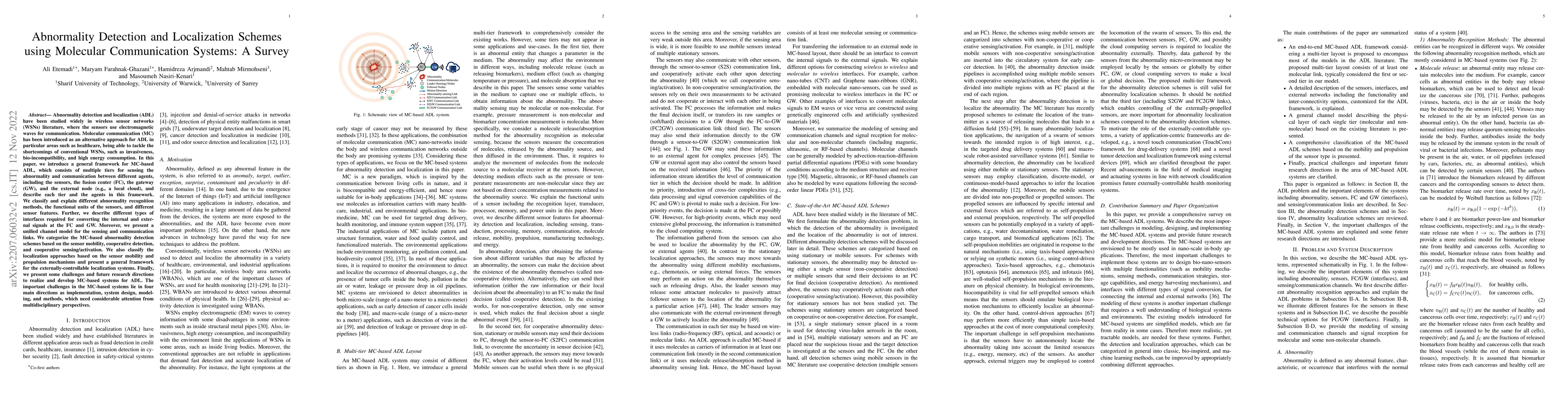 Thumbnail for Abnormality Detection and Localization Schemes using Molecular
  Communication Systems: A Survey