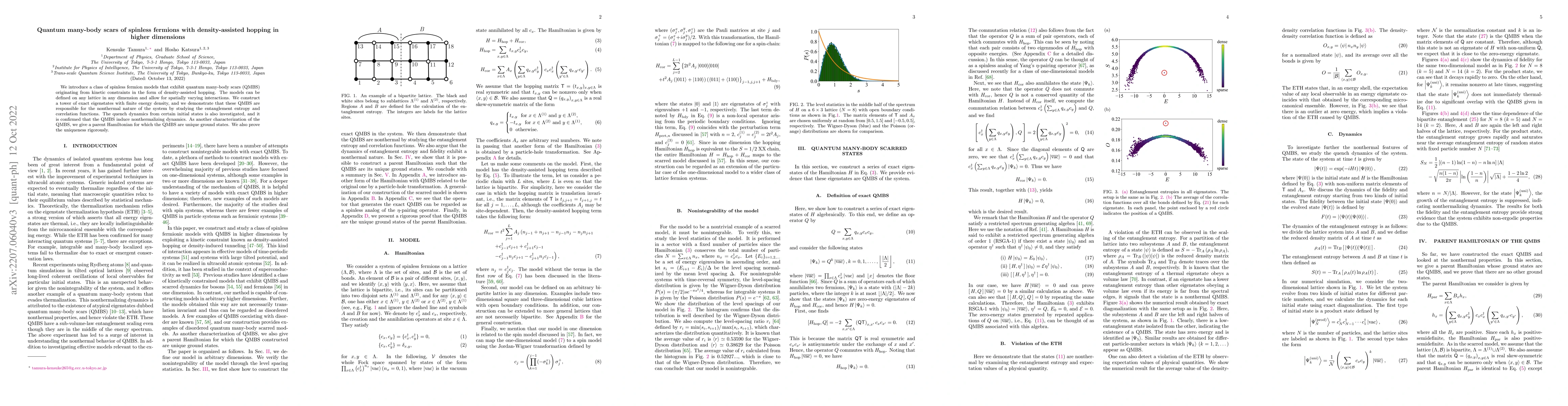 Thumbnail for Quantum many-body scars of spinless fermions with density-assisted
  hopping in higher dimensions