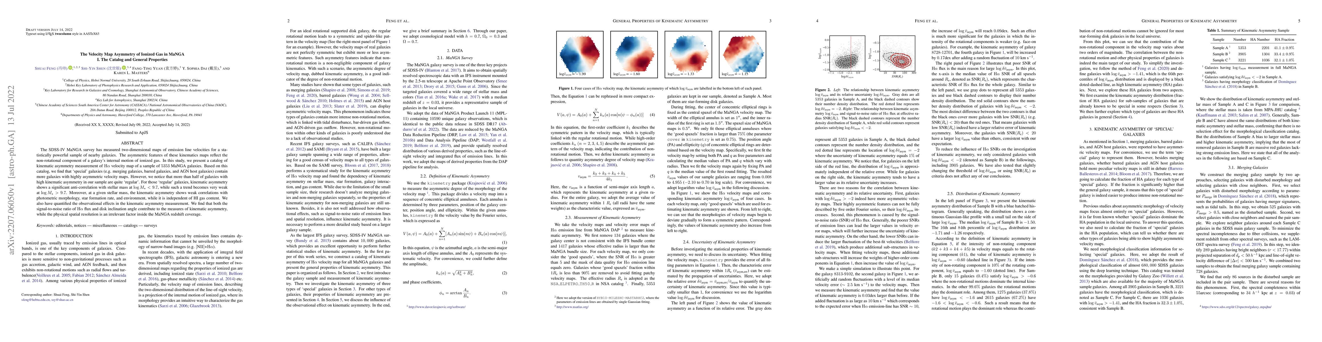 Thumbnail for The Velocity Map Asymmetry of Ionized Gas in MaNGA. I. The Catalog and
  General Properties