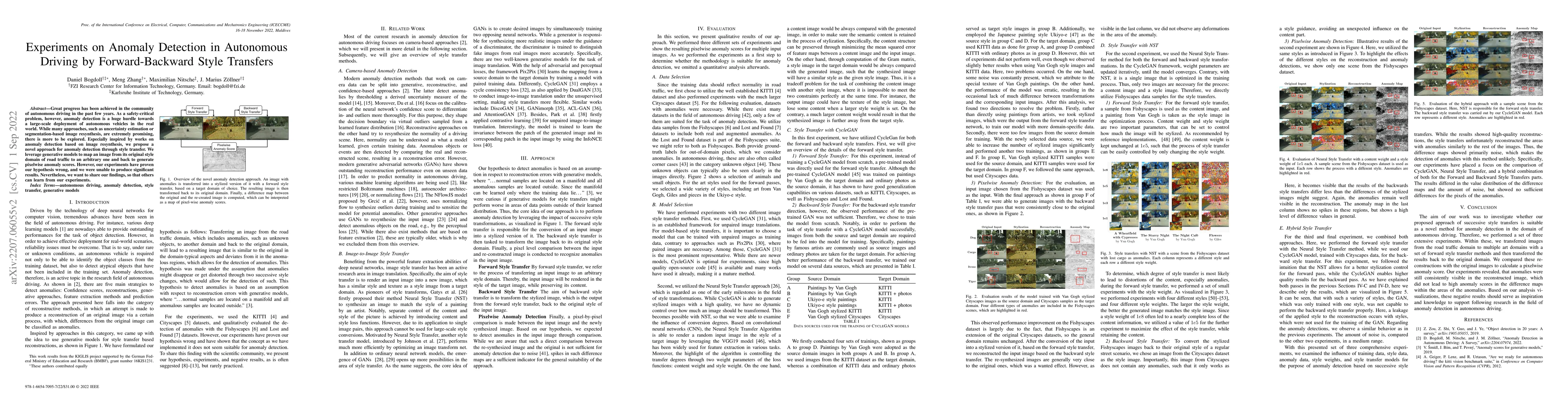Thumbnail for Experiments on Anomaly Detection in Autonomous Driving by
  Forward-Backward Style Transfers