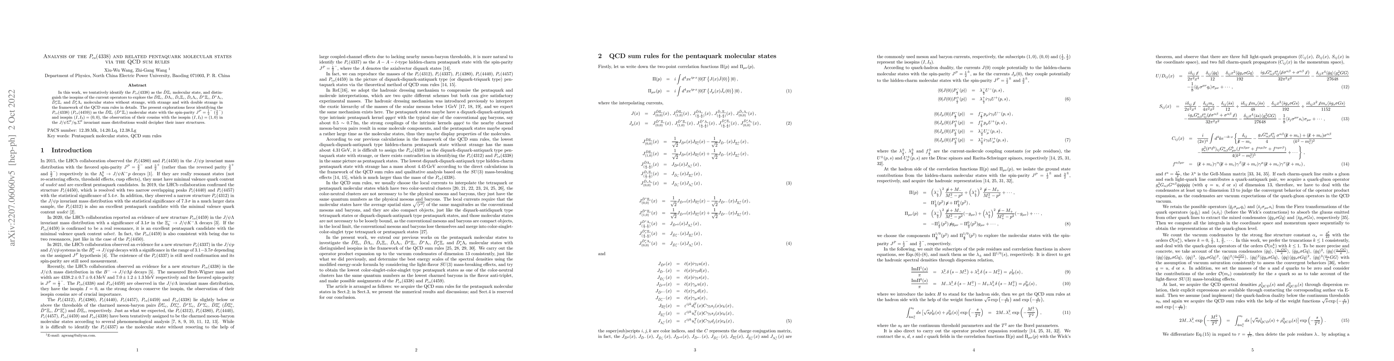 Thumbnail for Analysis of the $P_{cs}(4338)$ and related pentaquark molecular states
  via the QCD sum rules