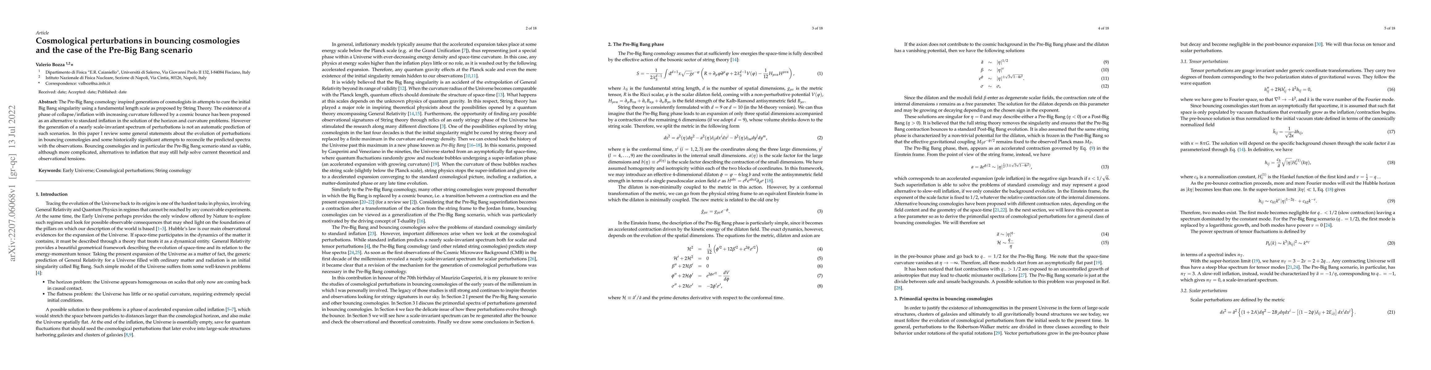 Thumbnail for Cosmological perturbations in bouncing cosmologies and the case of the
  Pre-Big Bang scenario
