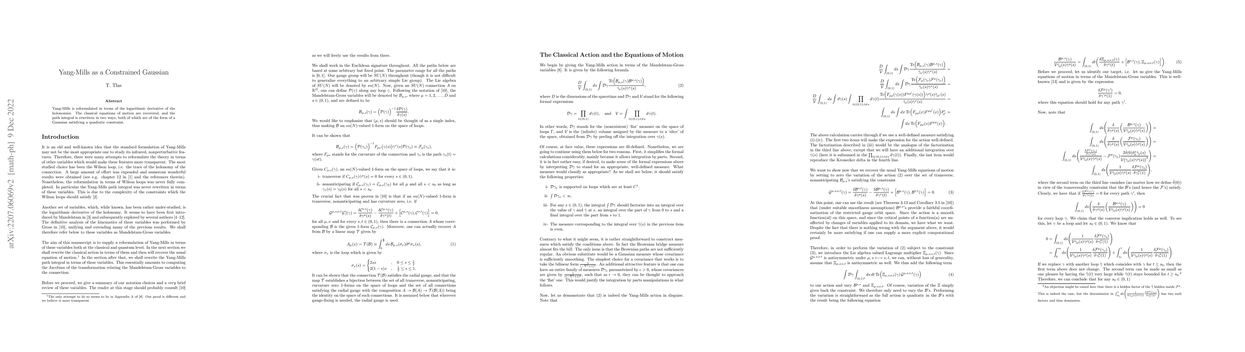 Thumbnail for Yang-Mills as a Constrained Gaussian