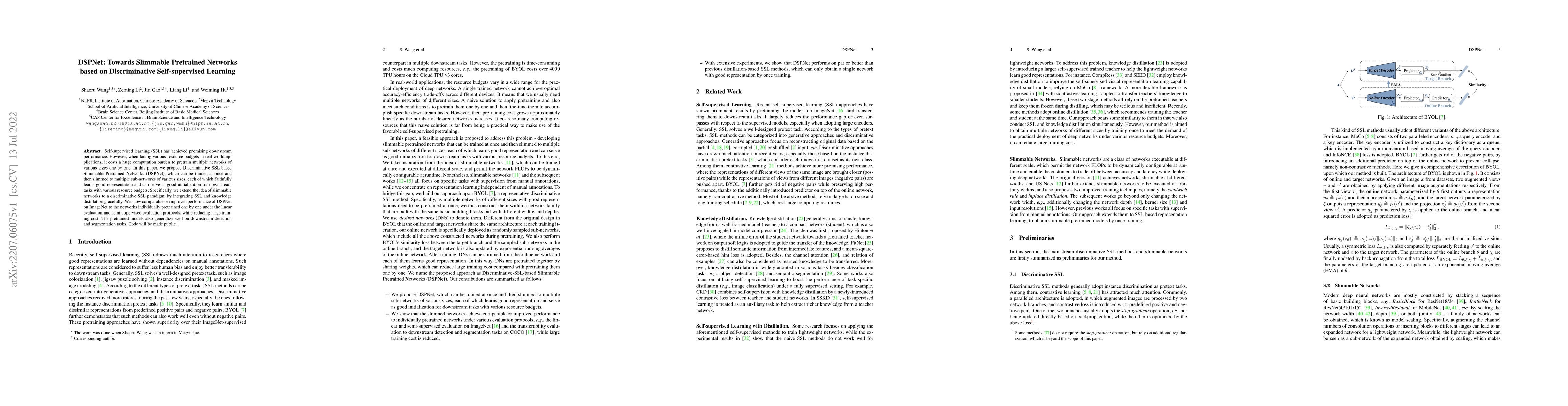 Thumbnail for DSPNet: Towards Slimmable Pretrained Networks based on Discriminative
  Self-supervised Learning