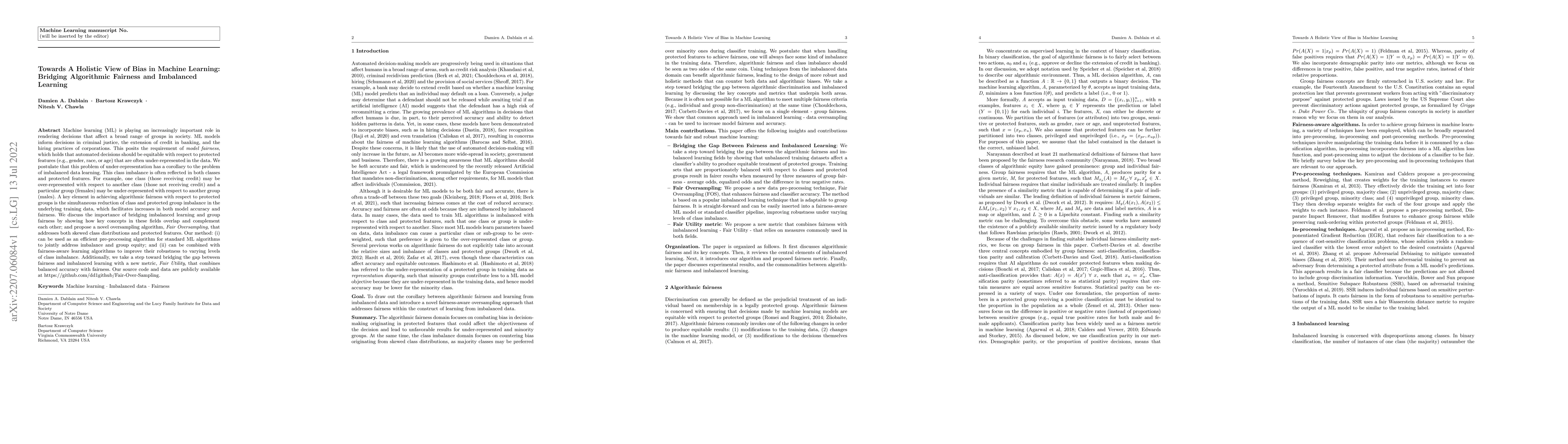 Thumbnail for Towards A Holistic View of Bias in Machine Learning: Bridging
  Algorithmic Fairness and Imbalanced Learning