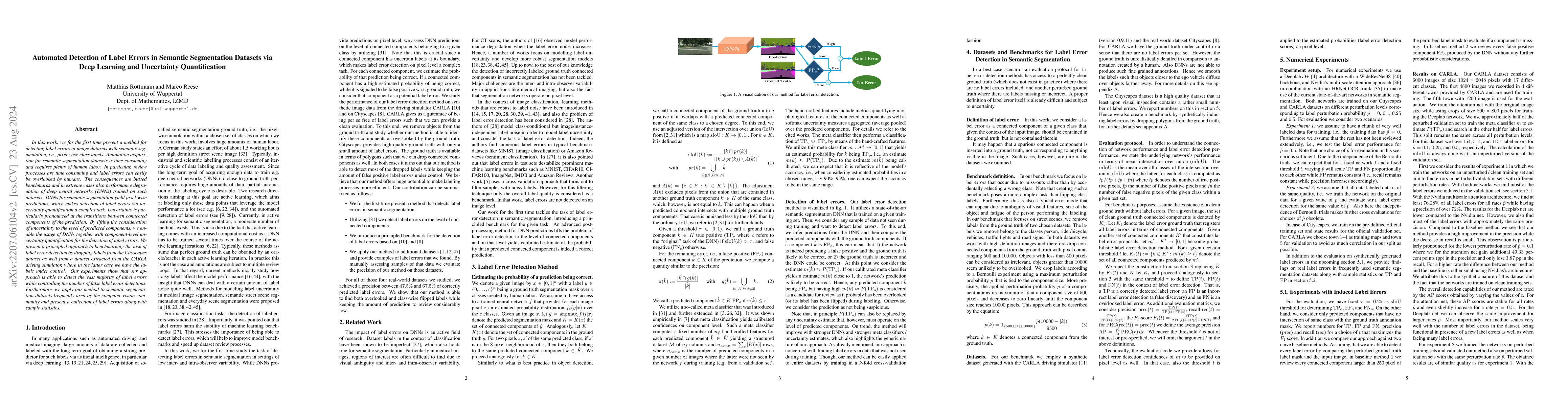 Thumbnail for Automated Detection of Label Errors in Semantic Segmentation Datasets
  via Deep Learning and Uncertainty Quantification