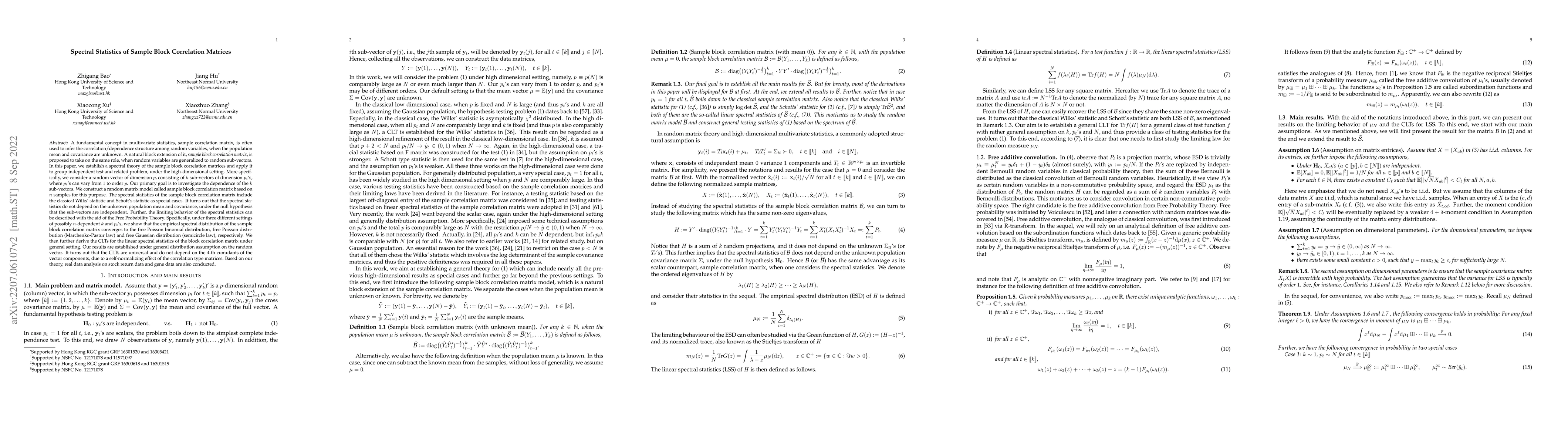 Thumbnail for Spectral Statistics of Sample Block Correlation Matrices
