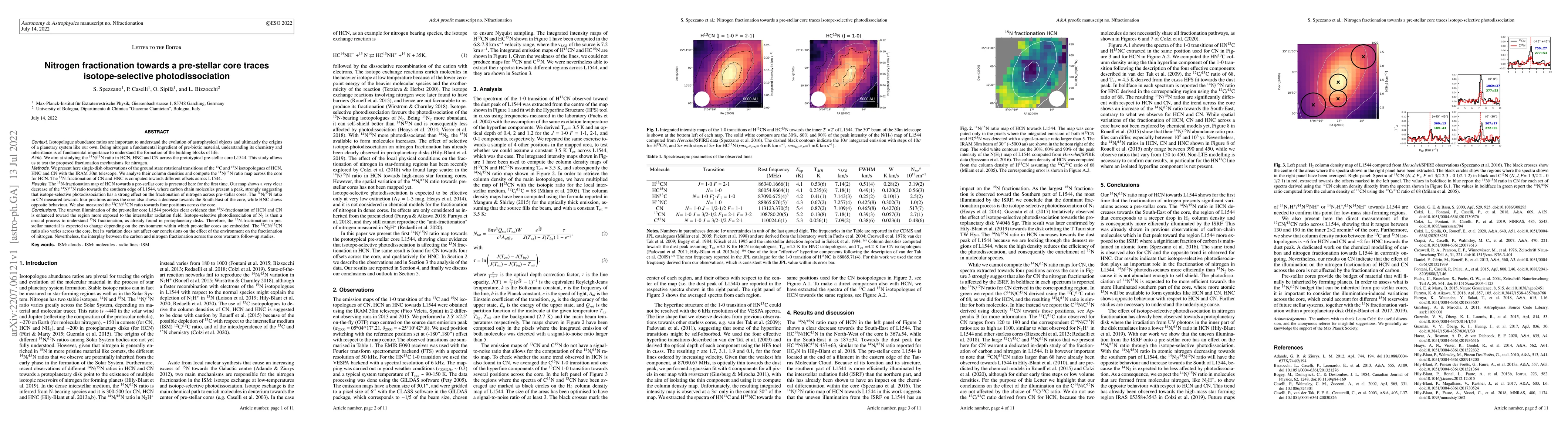 Thumbnail for Nitrogen fractionation towards a pre-stellar core traces
  isotope-selective photodissociation