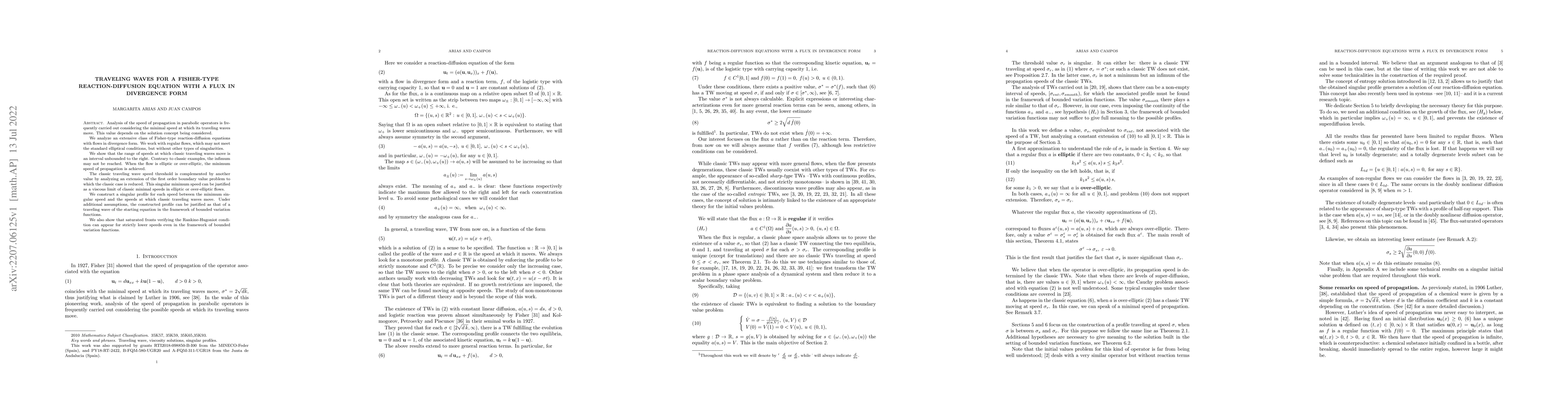Thumbnail for Traveling waves for a Fisher-type reaction-diffusion equation with a
  flux in divergence form