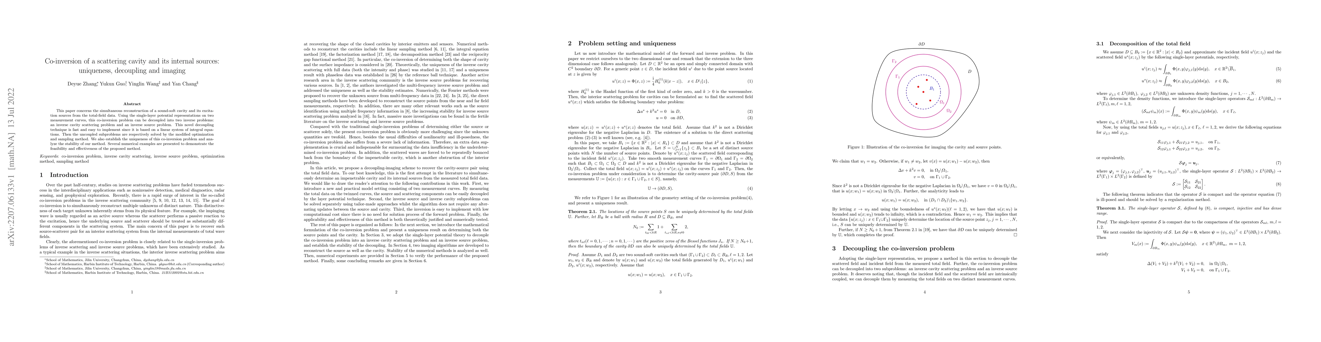 Thumbnail for Co-inversion of a scattering cavity and its internal sources:
  uniqueness, decoupling and imaging