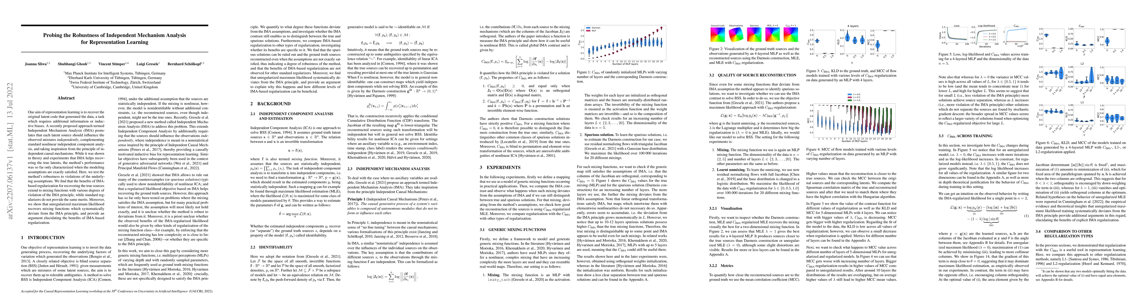 Thumbnail for Probing the Robustness of Independent Mechanism Analysis for
  Representation Learning