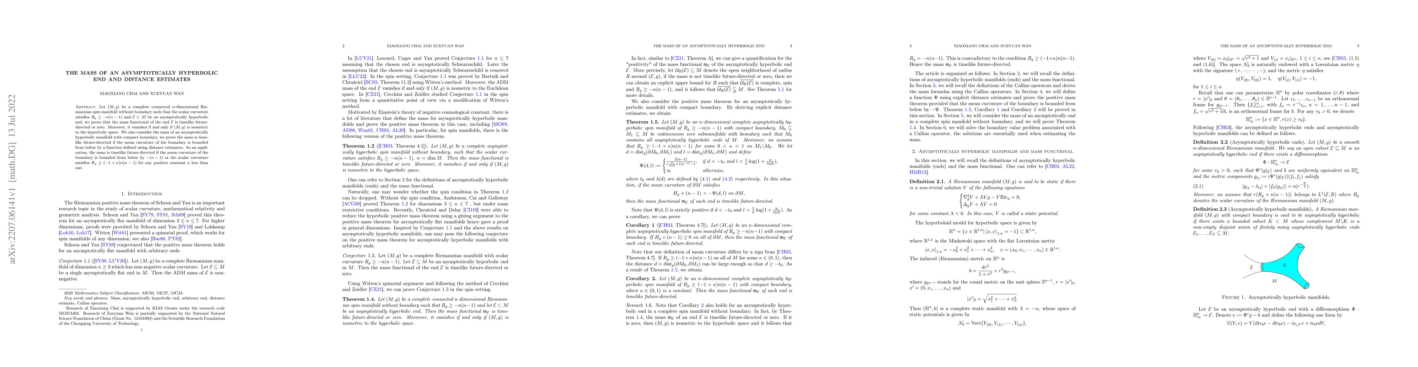 Thumbnail for The mass of an asymptotically hyperbolic end and distance estimates