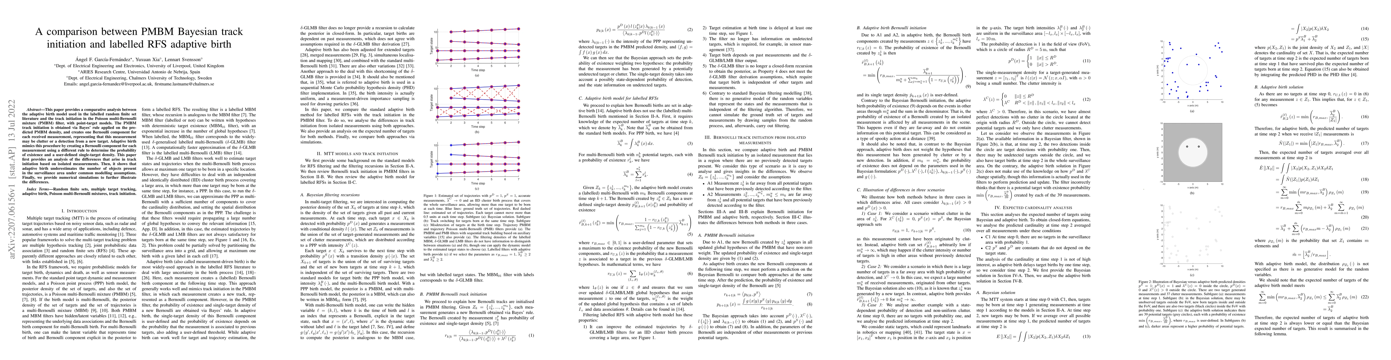 Thumbnail for A comparison between PMBM Bayesian track initiation and labelled RFS
  adaptive birth