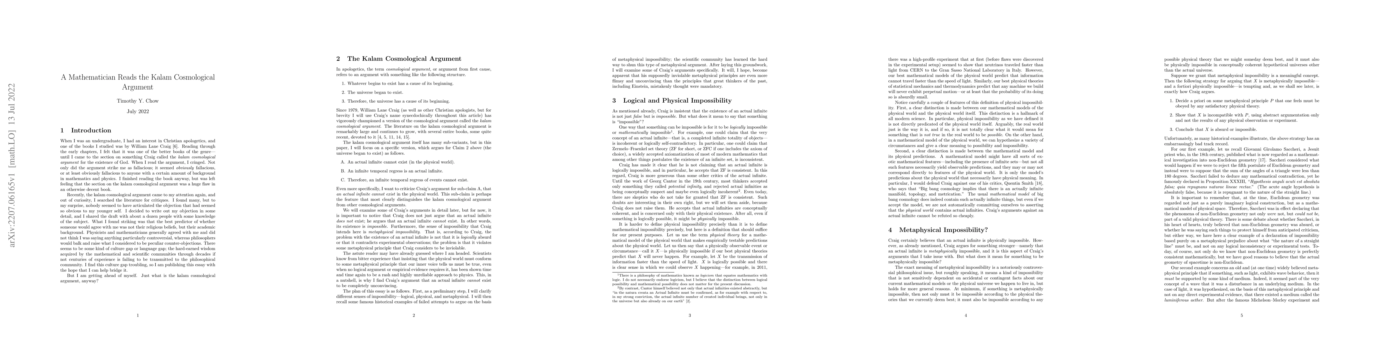 Thumbnail for A Mathematician Reads the Kalam Cosmological Argument