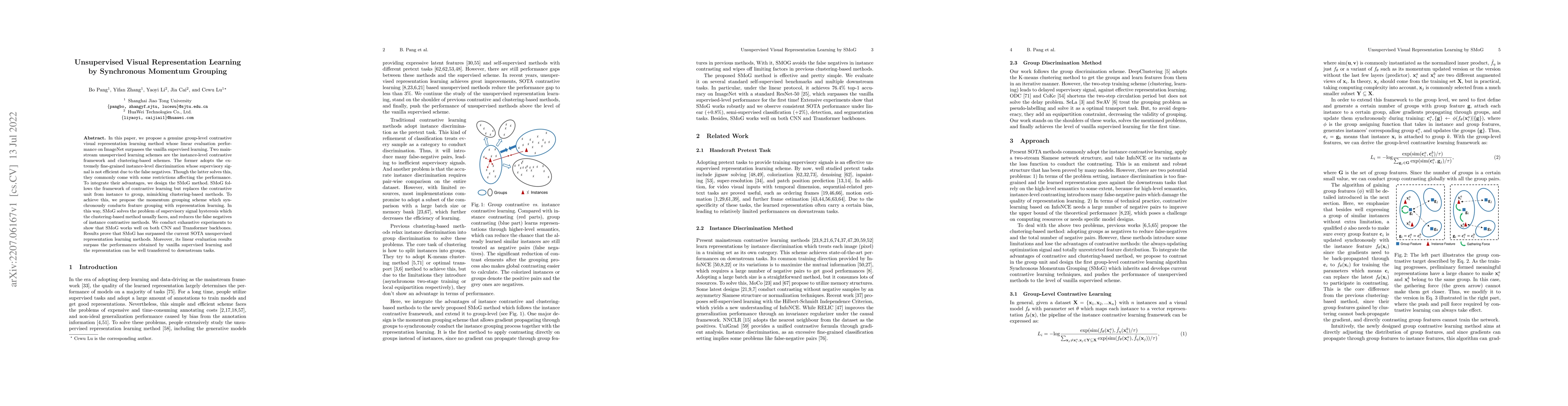 Thumbnail for Unsupervised Visual Representation Learning by Synchronous Momentum
  Grouping