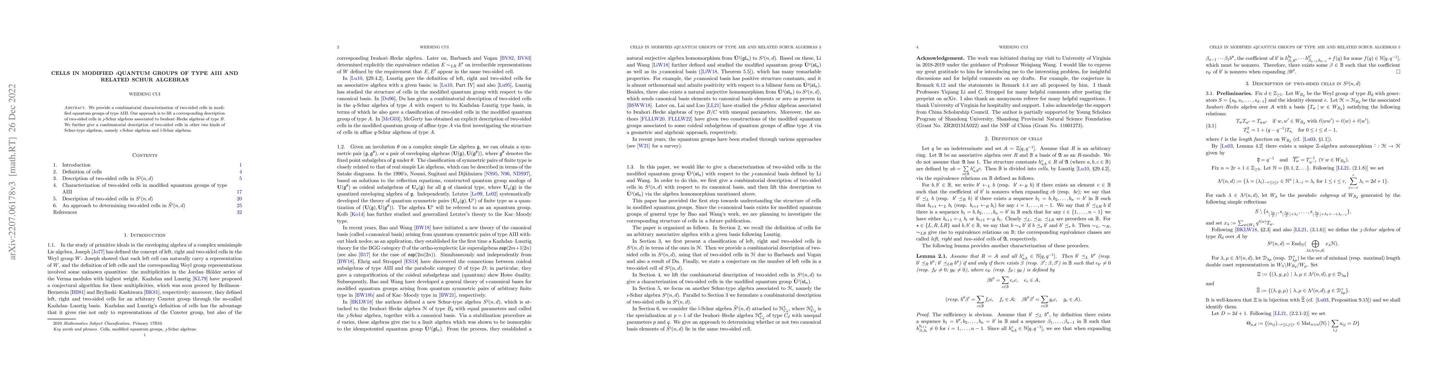 Thumbnail for Cells in modified $\imath$quantum groups of type AIII and related Schur
  algebras