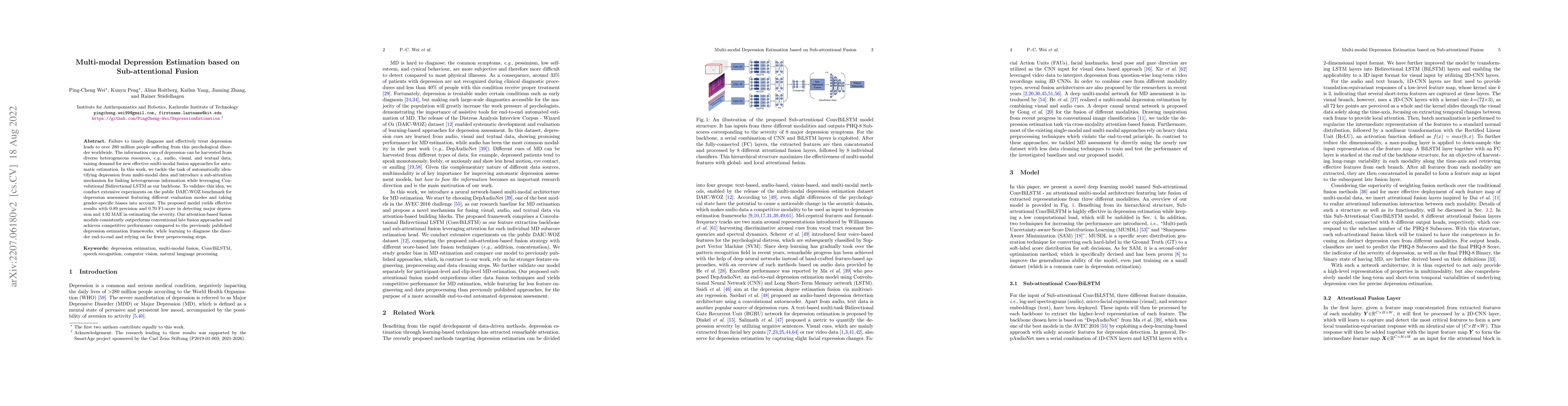 Thumbnail for Multi-modal Depression Estimation based on Sub-attentional Fusion