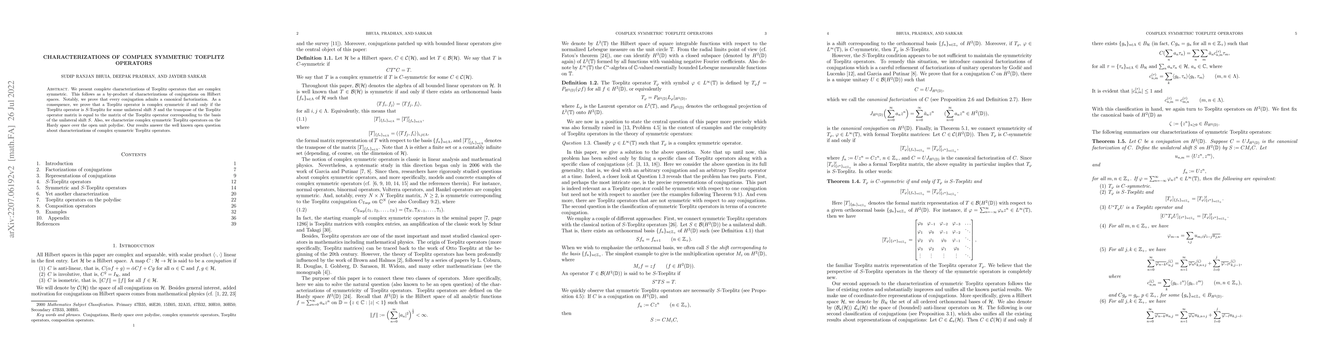 Thumbnail for Characterizations of complex symmetric Toeplitz operators
