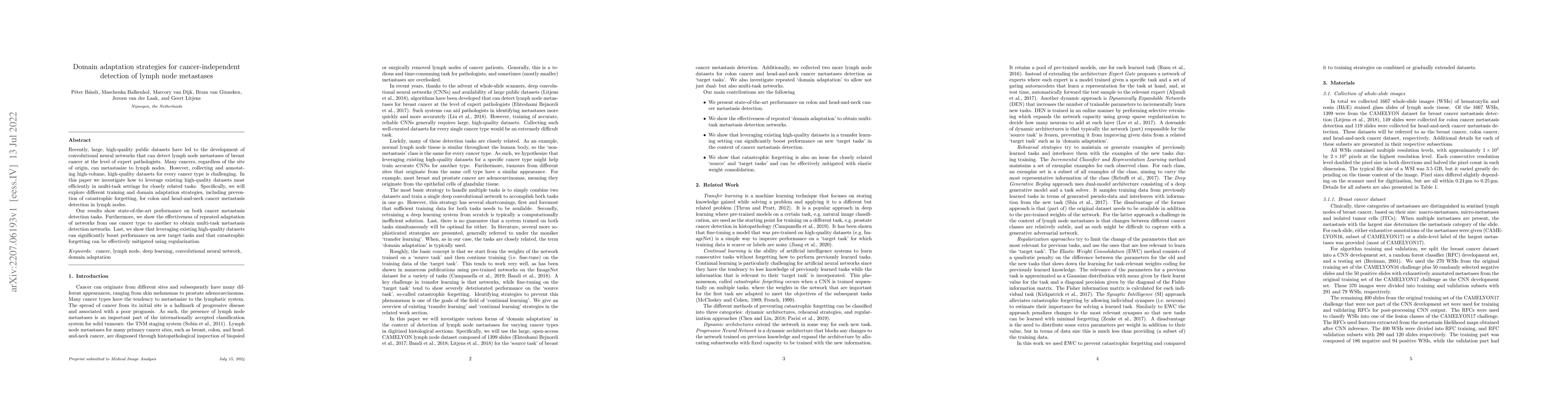 Thumbnail for Domain adaptation strategies for cancer-independent detection of lymph
  node metastases