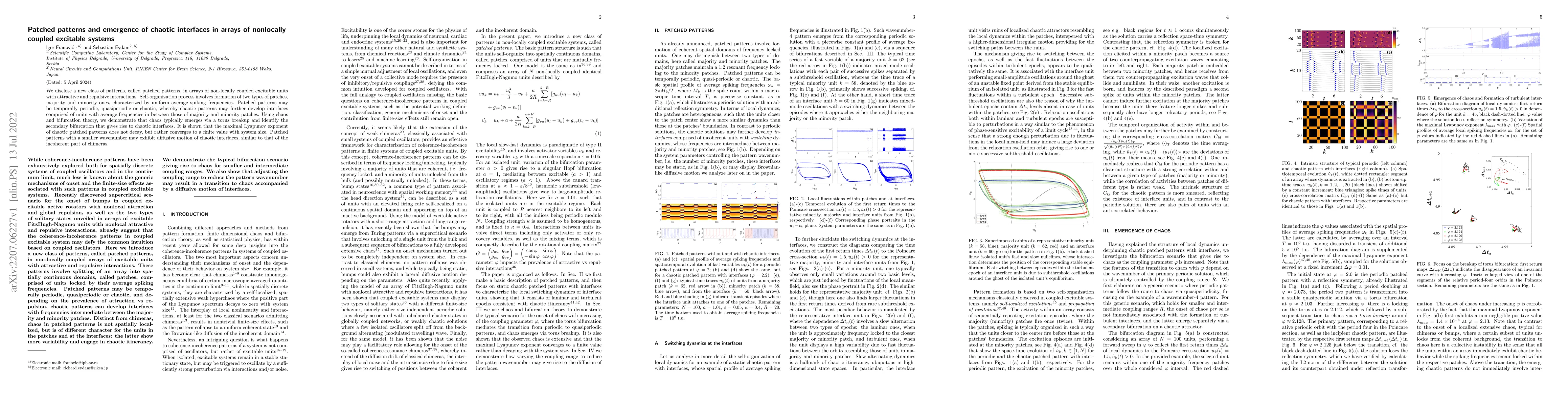 Thumbnail for Patched patterns and emergence of chaotic interfaces in arrays of
  nonlocally coupled excitable systems