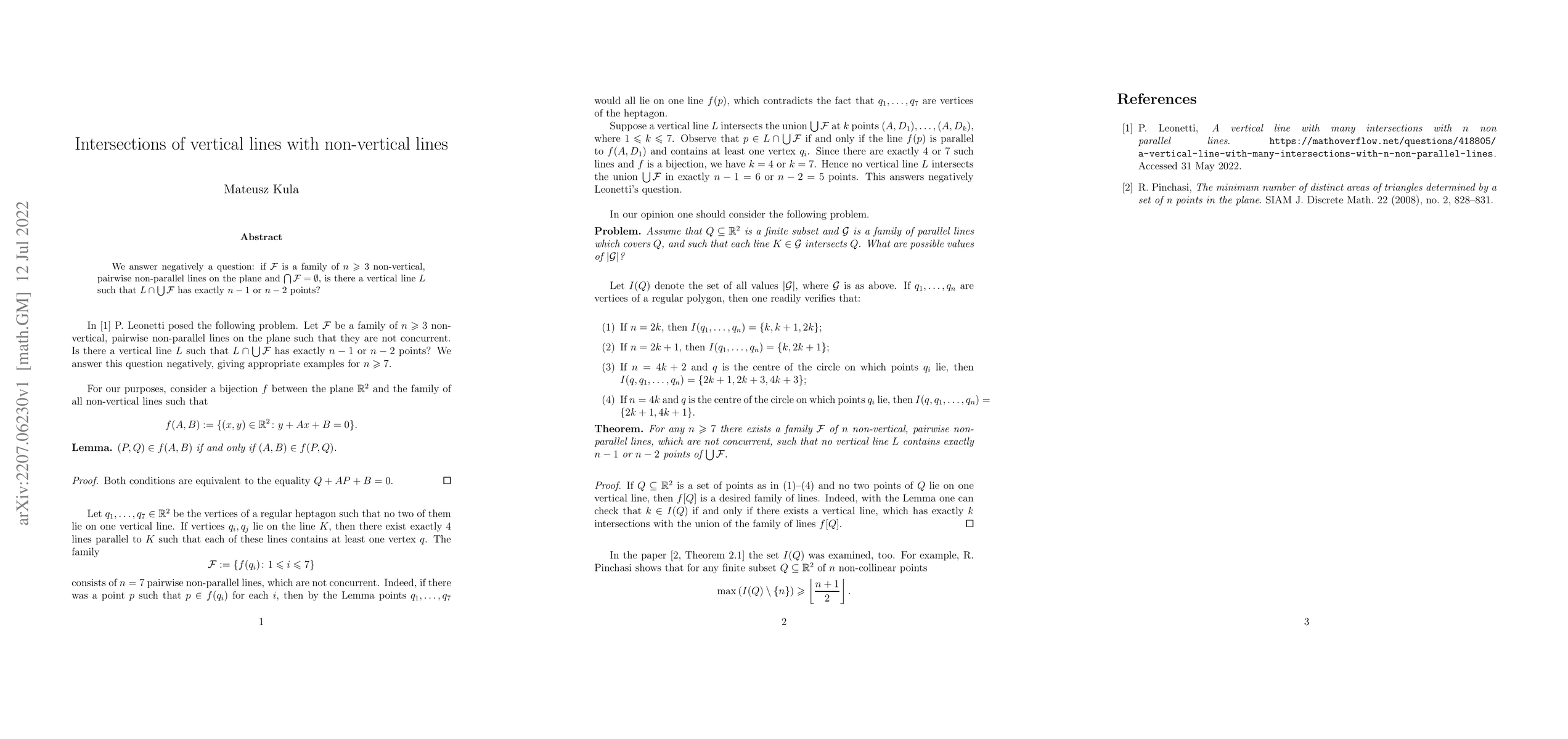 Thumbnail for Intersections of vertical lines with non-vertical lines