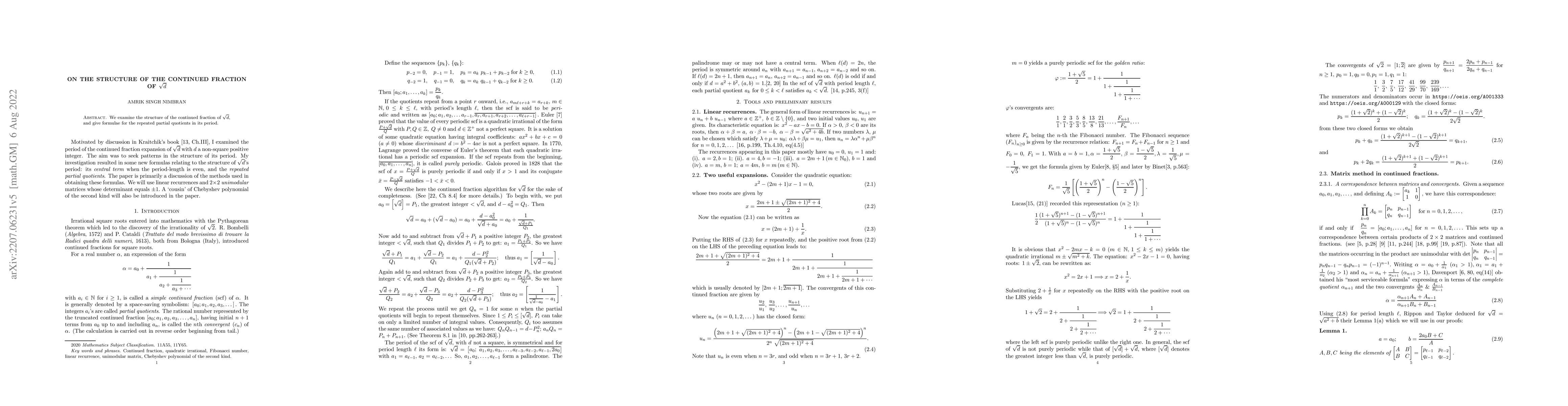 Thumbnail for On the Structure of the Period of the continued fraction for $\sqrt{d}$