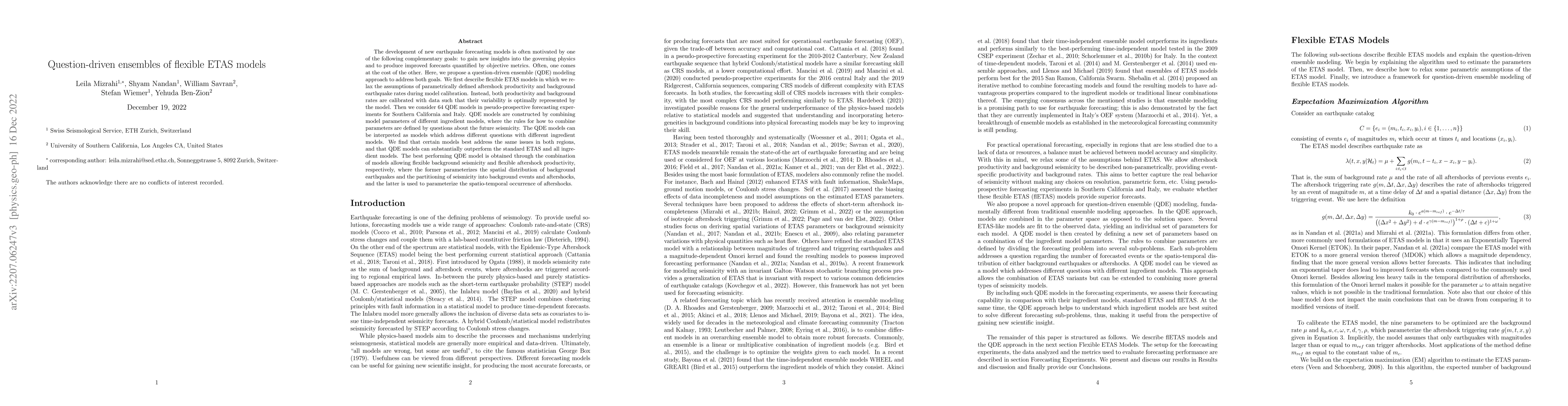 Thumbnail for Question-driven ensembles of flexible ETAS models