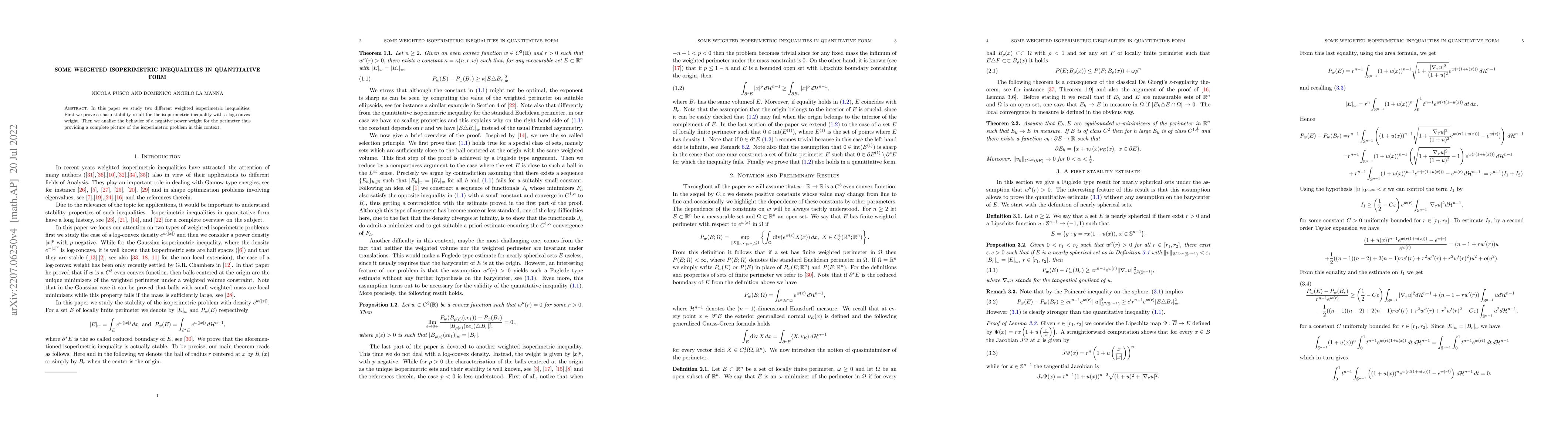 Thumbnail for Some weighted isoperimetric inequalities in quantitative form