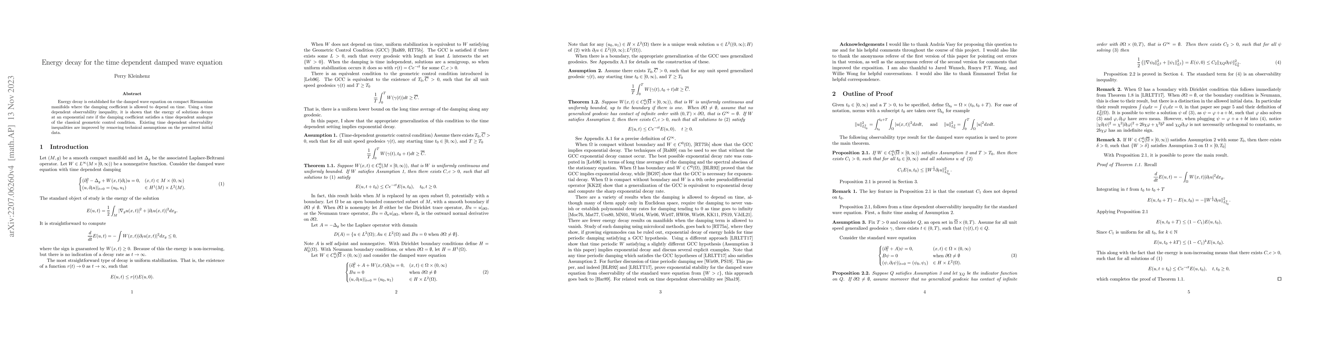 Thumbnail for Energy decay for the time dependent damped wave equation